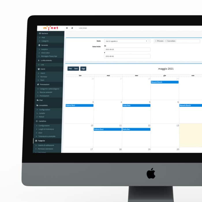 visualizzazione calendario modulo Ticket HR nella versione italiana