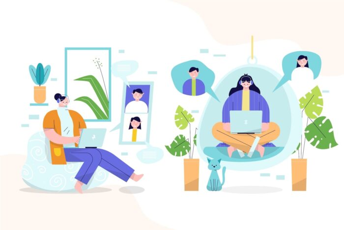 grafica a fumetto di persone impegnate nel remote working