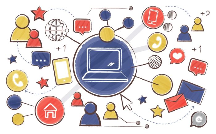 icone rappresentative del tema comunicazione aziendale con chat, telefonate, email