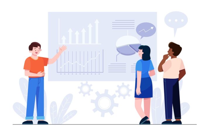Persone disegnate a mano che analizzano grafici 