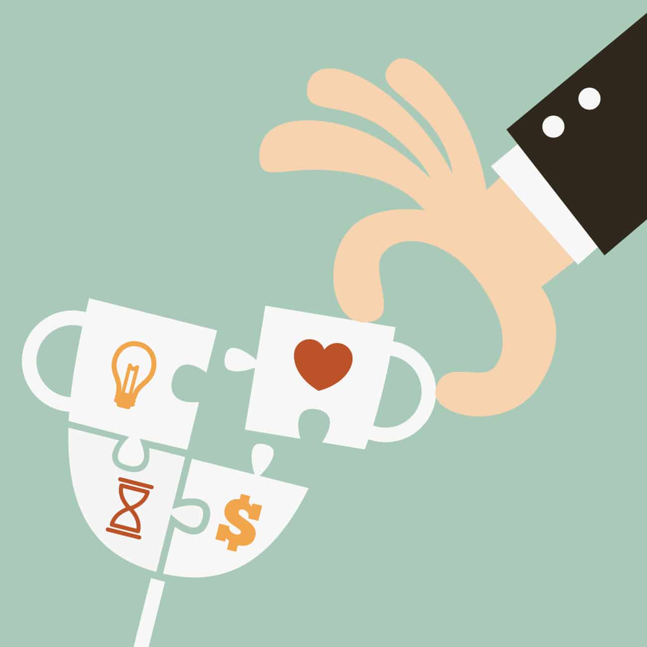 pezzi di puzzle con simboli relativi a tempo, denaro, formazione e benessere tipici del total reward